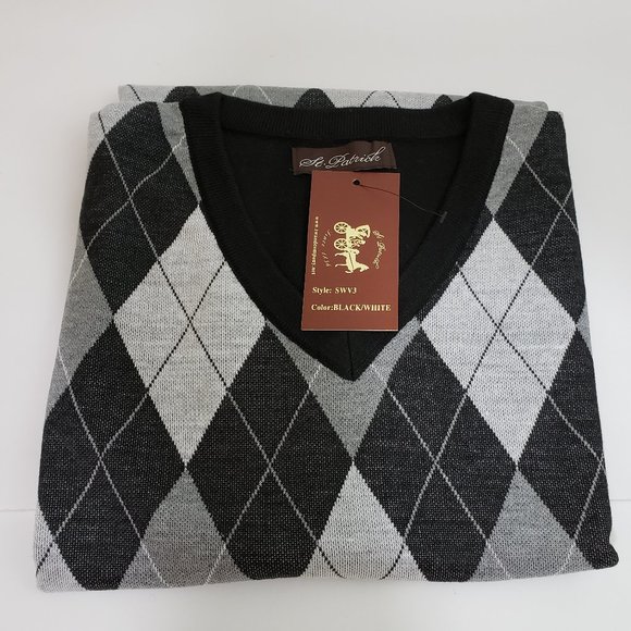 St. Patrick Other - 3X St. Patrick V-Neck Black Argyle Sweater Vest 3XL